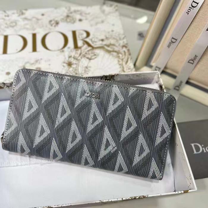 dior unisex zipped long wallet dior gray cd Di*m*nd canvas