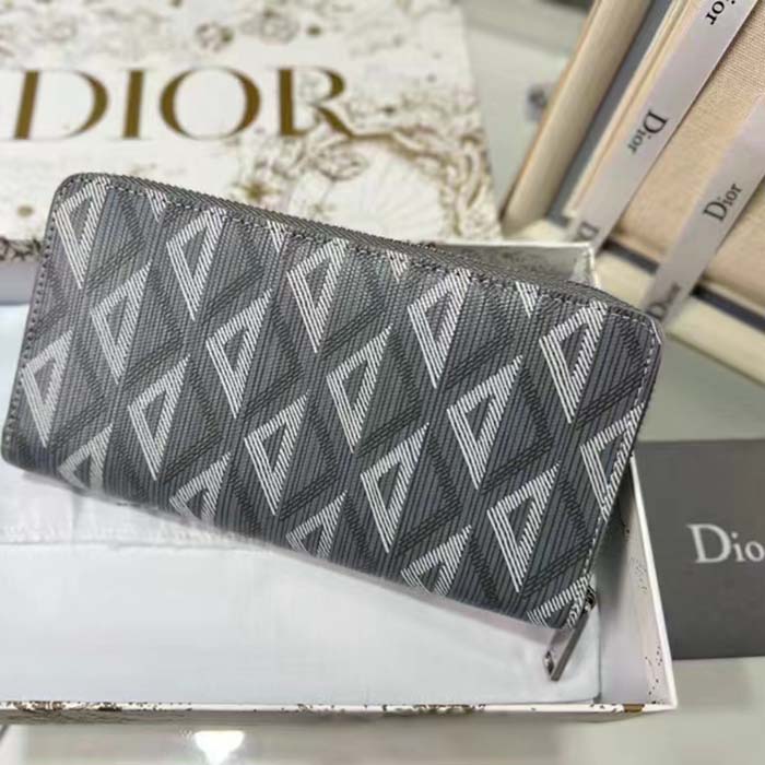 dior unisex zipped long wallet dior gray cd Di*m*nd canvas