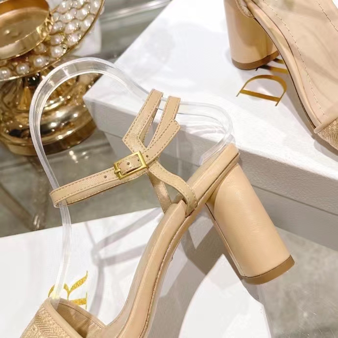 Dior Women CD Dway Heeled Sandal Nude Embroidered Satin Lambskin 10 CM Heel
