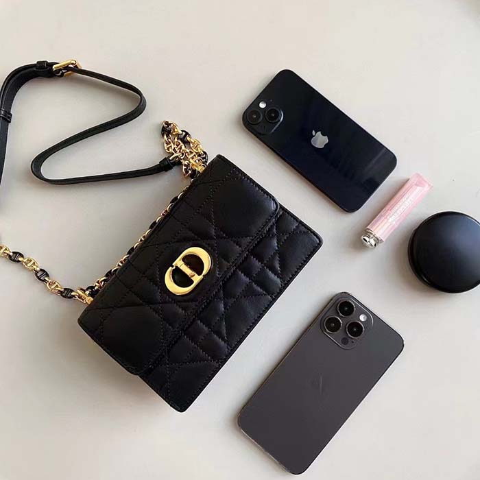 Dior Women CD Miss Caro Mini Bag Black Macrocannage Lambskin