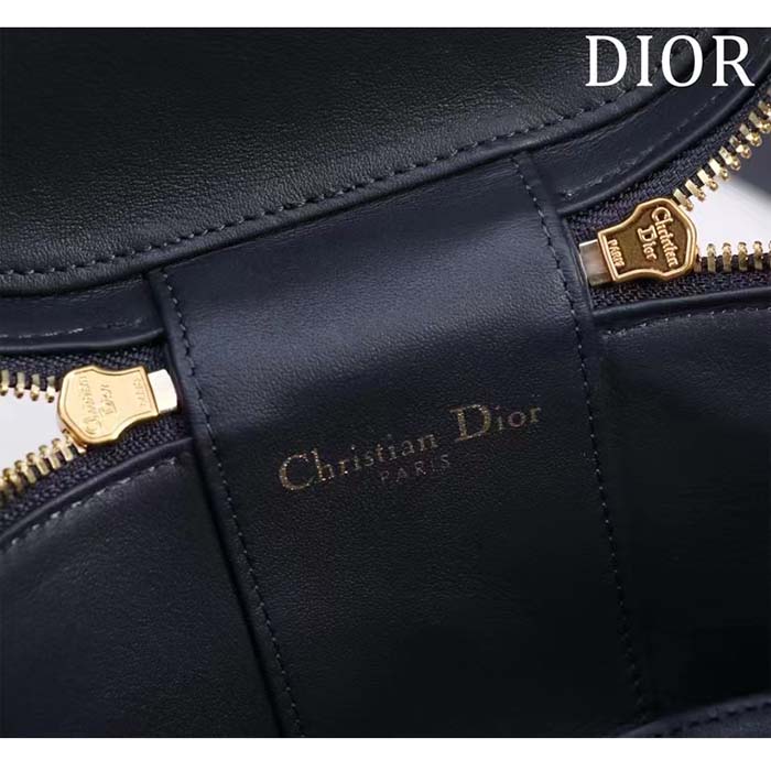 Dior Women Small CD Signature Vanity Case Blue Oblique Jacquard Leather Handle