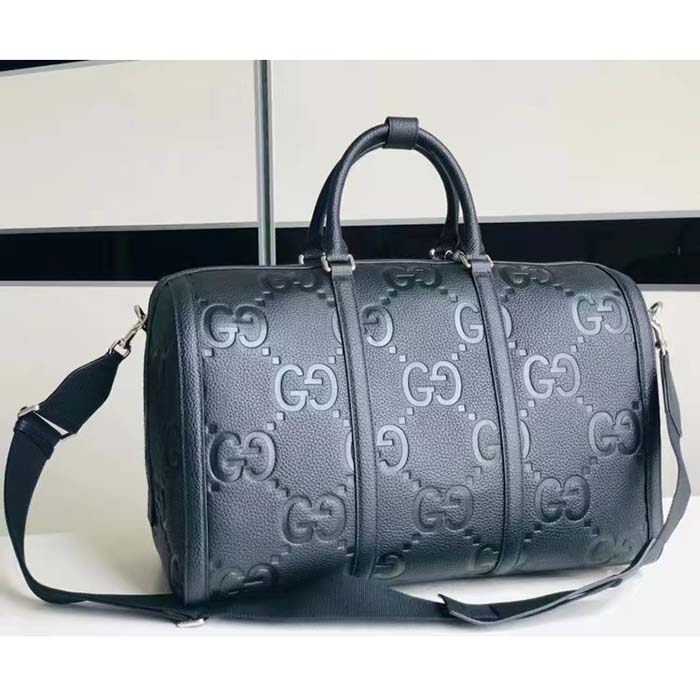 G*u*i gg unisex jumbo gg small duffle bag black leather zip closure