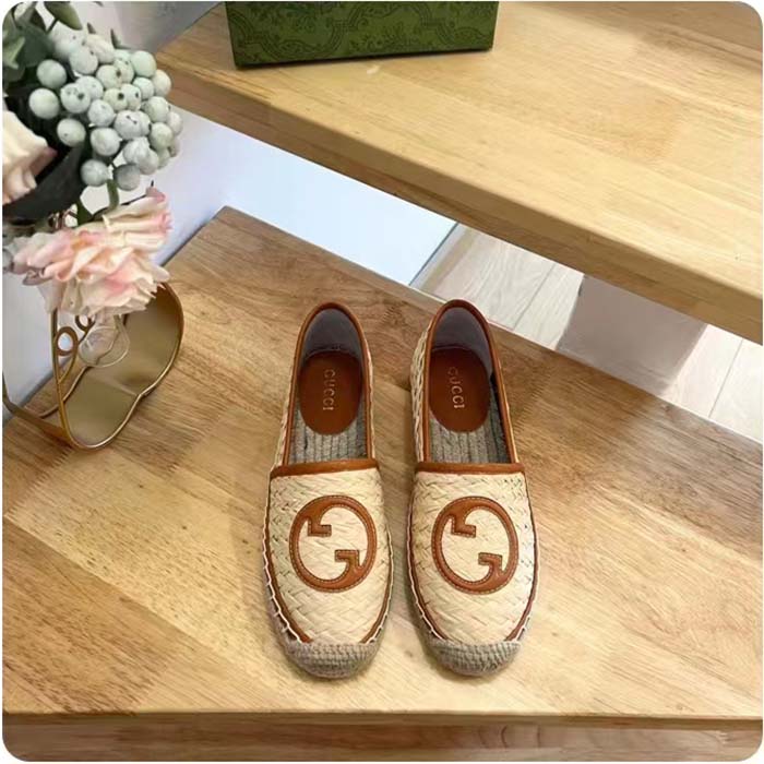 G*u*i unisex gg interlocking g espadrille natural raffia leather round