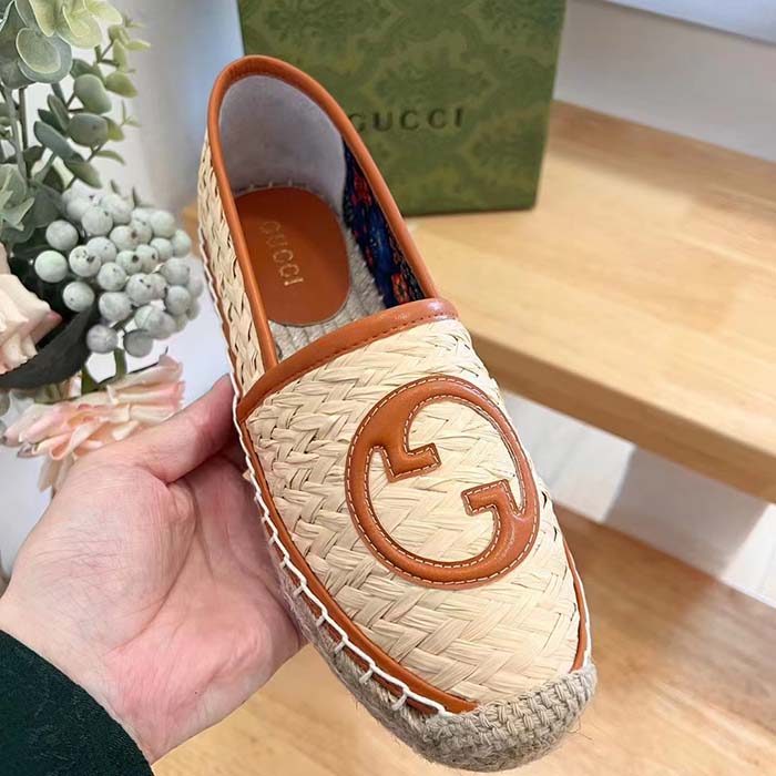 G*u*i unisex gg interlocking g espadrille natural raffia leather round
