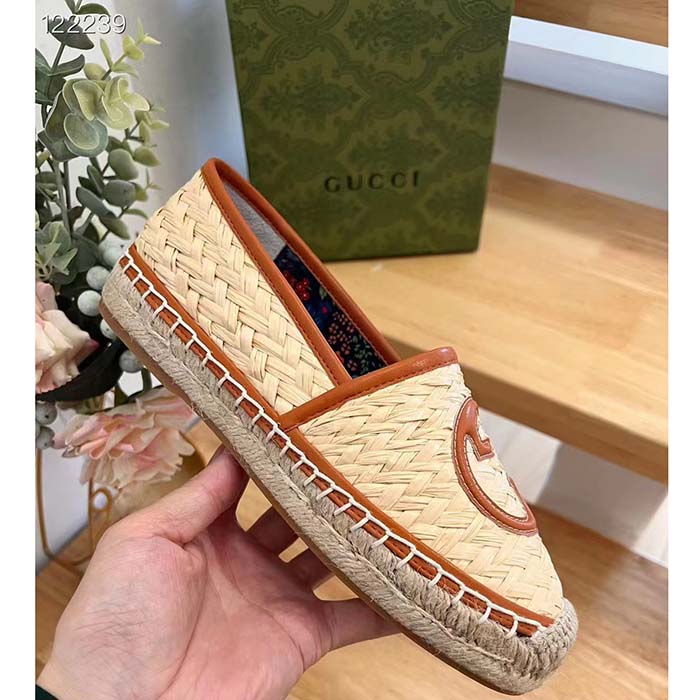 G*u*i unisex gg interlocking g espadrille natural raffia leather round