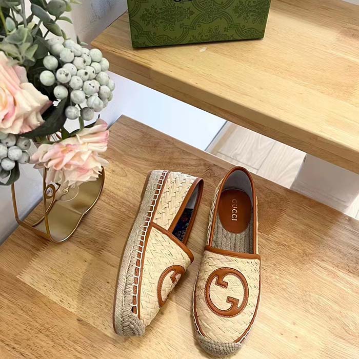 G*u*i unisex gg interlocking g espadrille natural raffia leather round