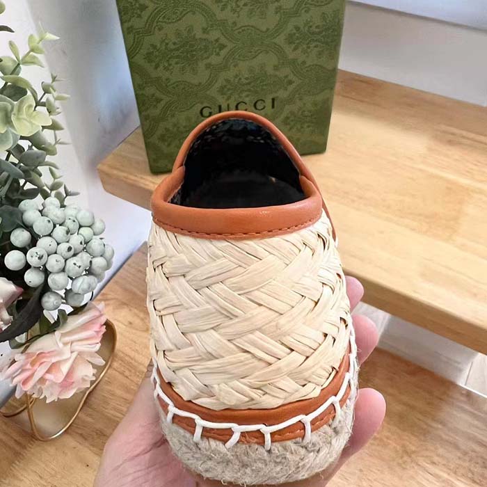 G*u*i unisex gg interlocking g espadrille natural raffia leather round