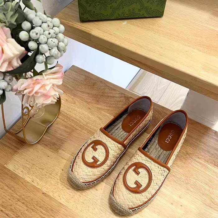 G*u*i unisex gg interlocking g espadrille natural raffia leather round