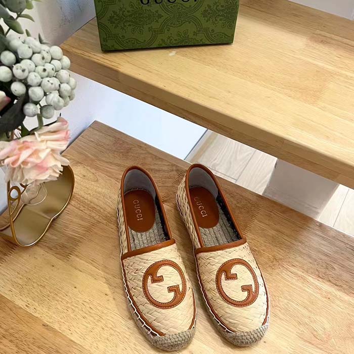 G*u*i unisex gg interlocking g espadrille natural raffia leather round