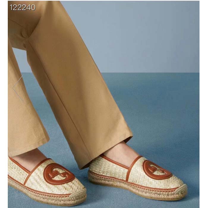 G*u*i unisex gg interlocking g espadrille natural raffia leather round