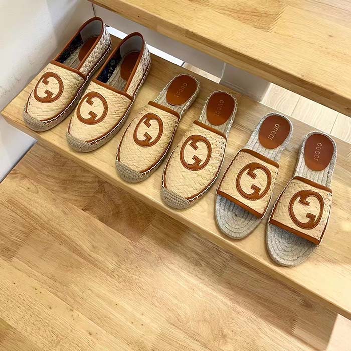 G*u*i unisex gg interlocking g espadrille natural raffia leather round