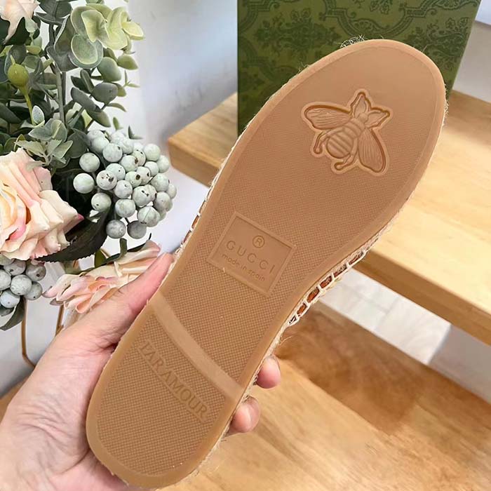 G*u*i unisex gg interlocking g espadrille natural raffia leather round flat sandal
