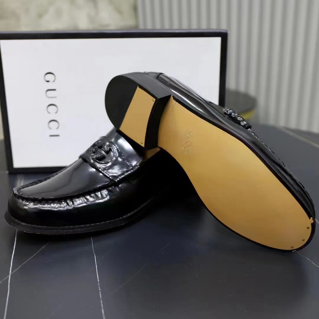 G*u*i unisex gg interlocking g loafer black leather flat 1.5 cm heel