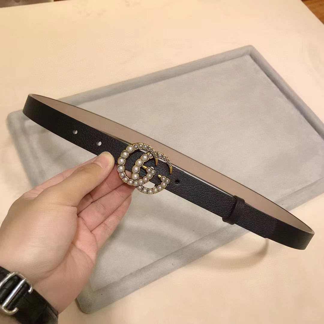 G*u*i unisex gg leather belt pearl double g buckle black 2 cm width