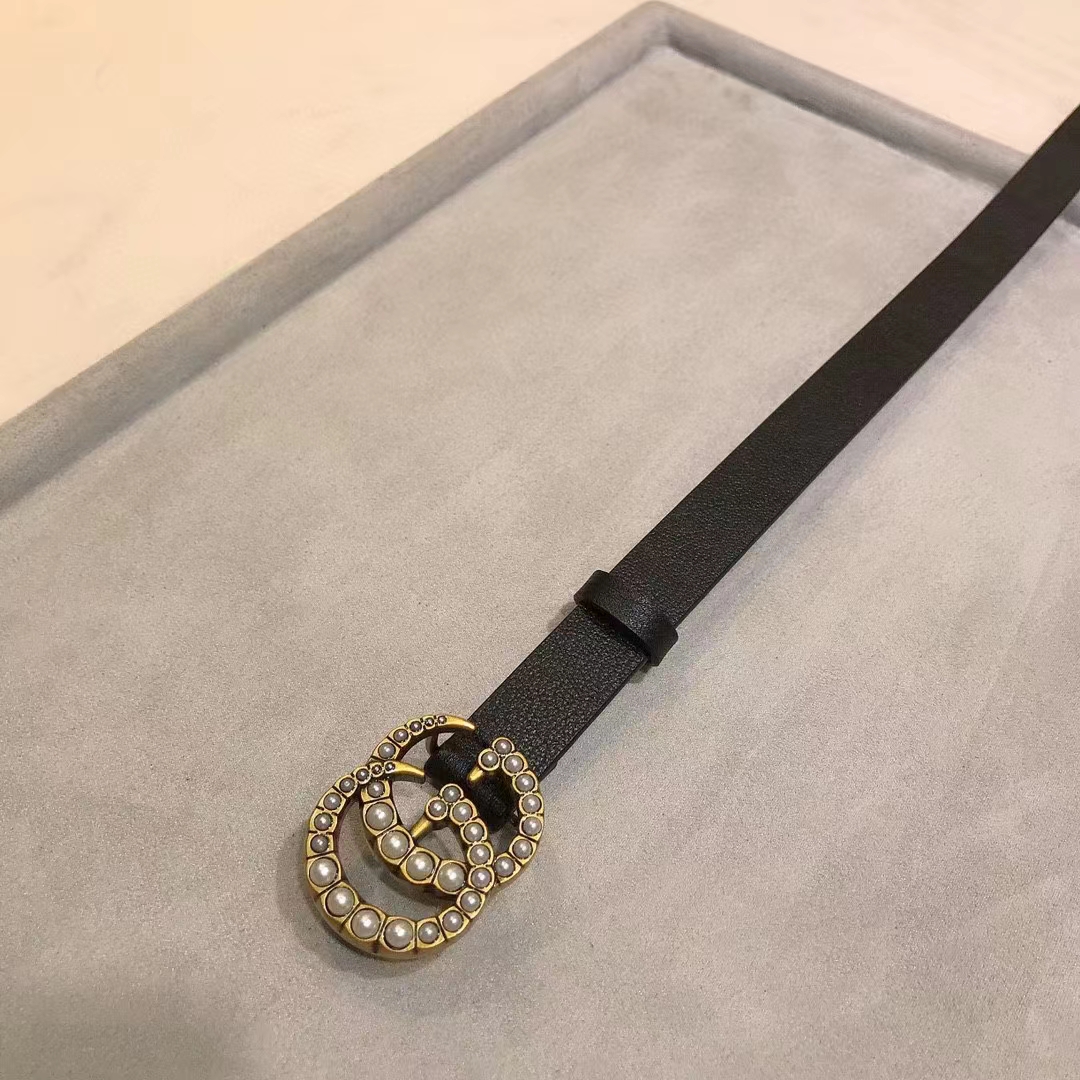 G*u*i unisex gg leather belt pearl double g buckle black 2 cm width