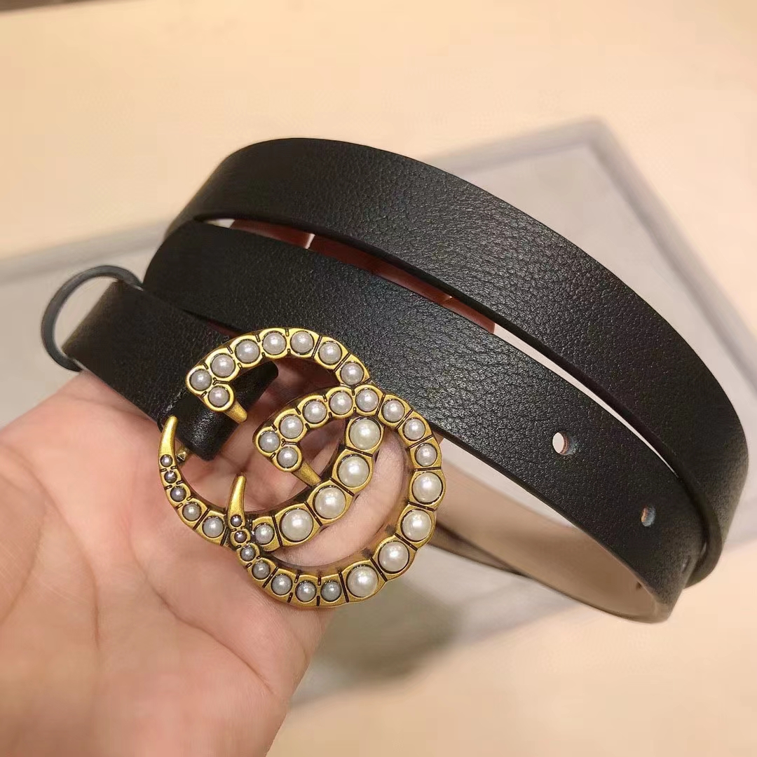 G*u*i unisex gg leather belt pearl double g buckle black 2 cm width