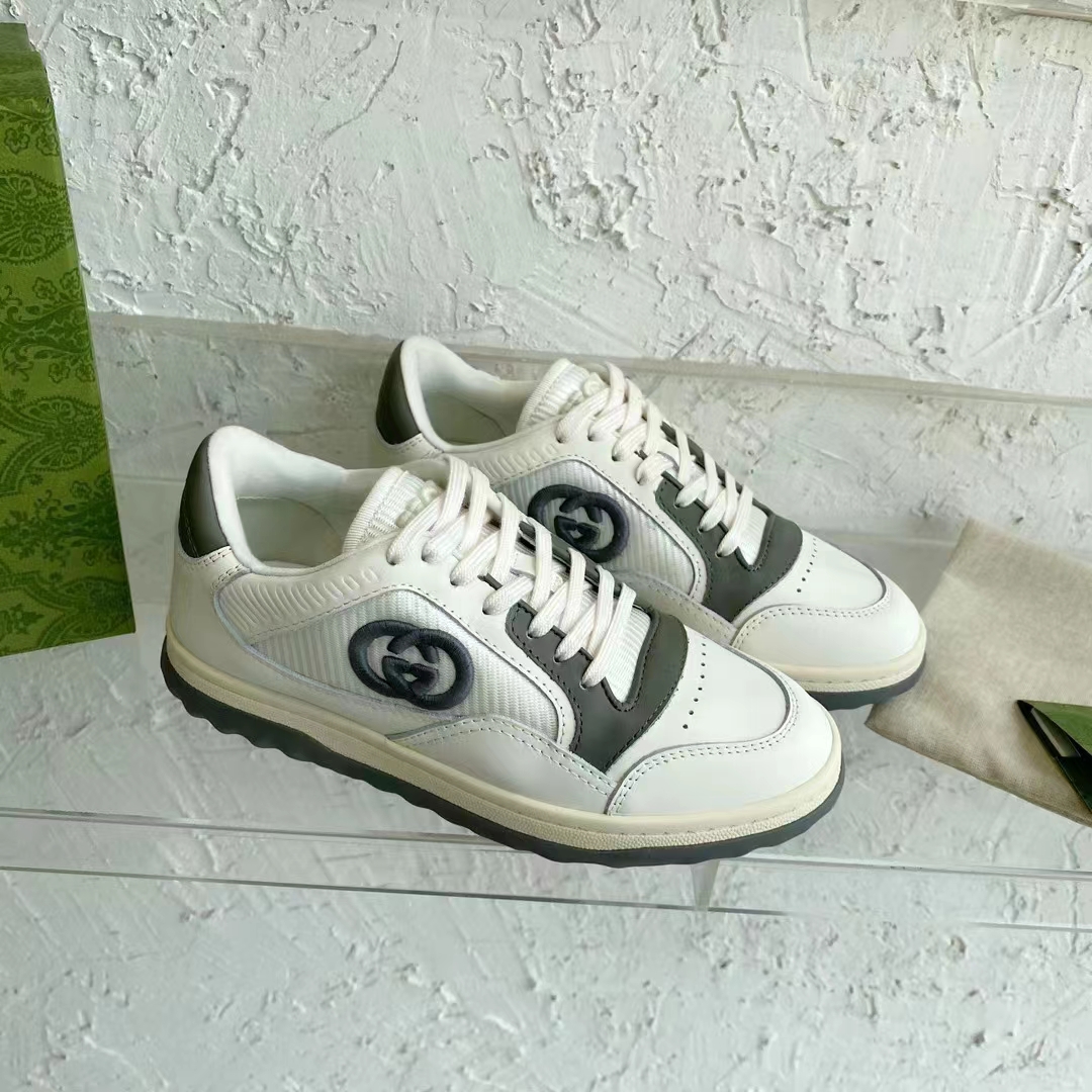 G*u*i unisex gg mac80 sneaker off white grey leather round toe rubber flat