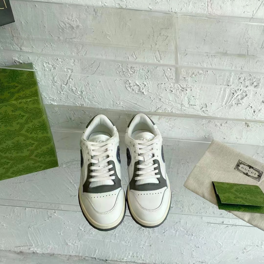 G*u*i unisex gg mac80 sneaker off white grey leather round toe rubber flat