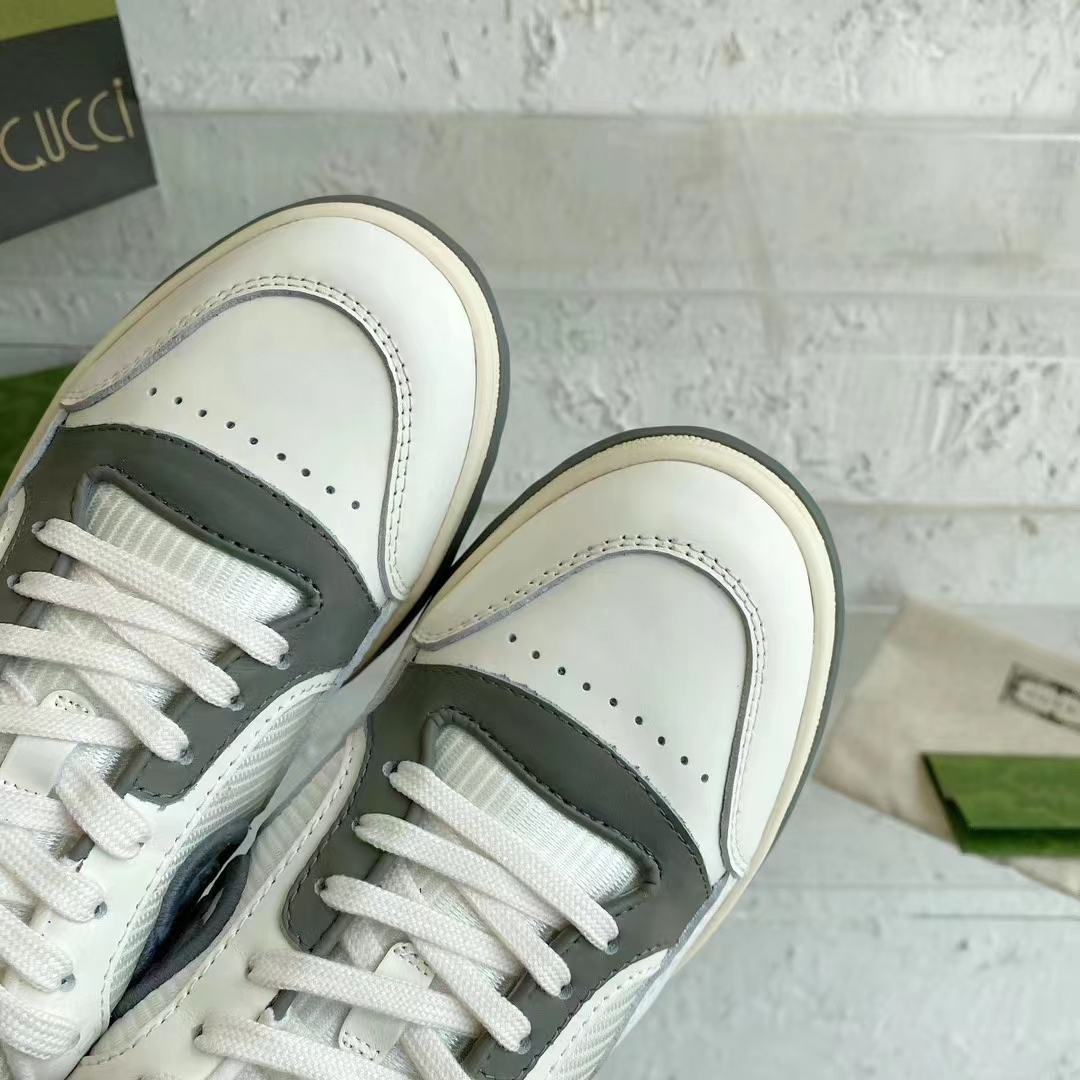 G*u*i unisex gg mac80 sneaker off white grey leather round toe rubber flat