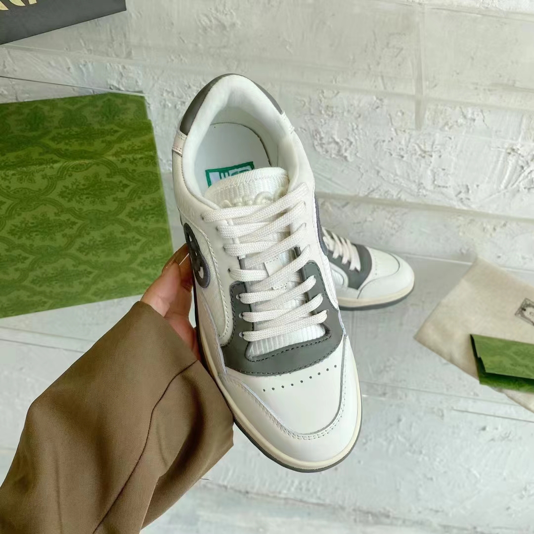G*u*i unisex gg mac80 sneaker off white grey leather round toe rubber flat