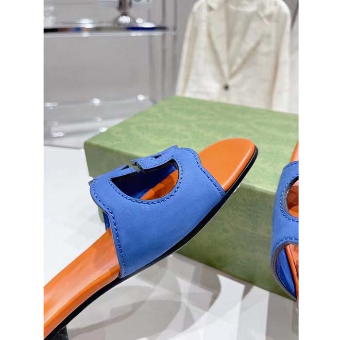 G*u*i unisex interlocking g cut-out slide sandal blue orange suede flat
