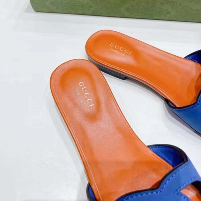 G*u*i unisex interlocking g cut-out slide sandal blue orange suede flat