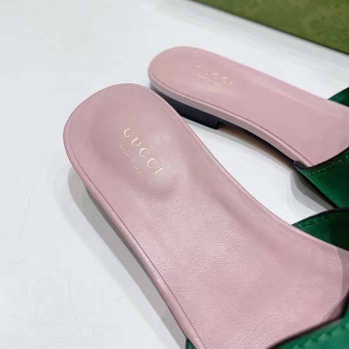 G*u*i unisex interlocking g cut-out slide sandal green pink suede flat