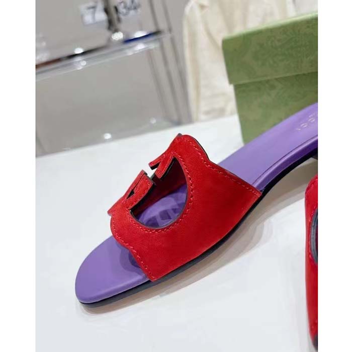 G*u*i unisex interlocking g cut-out slide sandal red purple suede flat