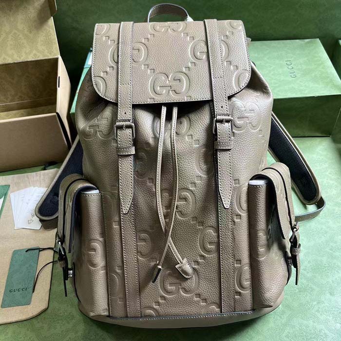 G*u*i unisex jumbo gg backpack taupe leather cotton linen
