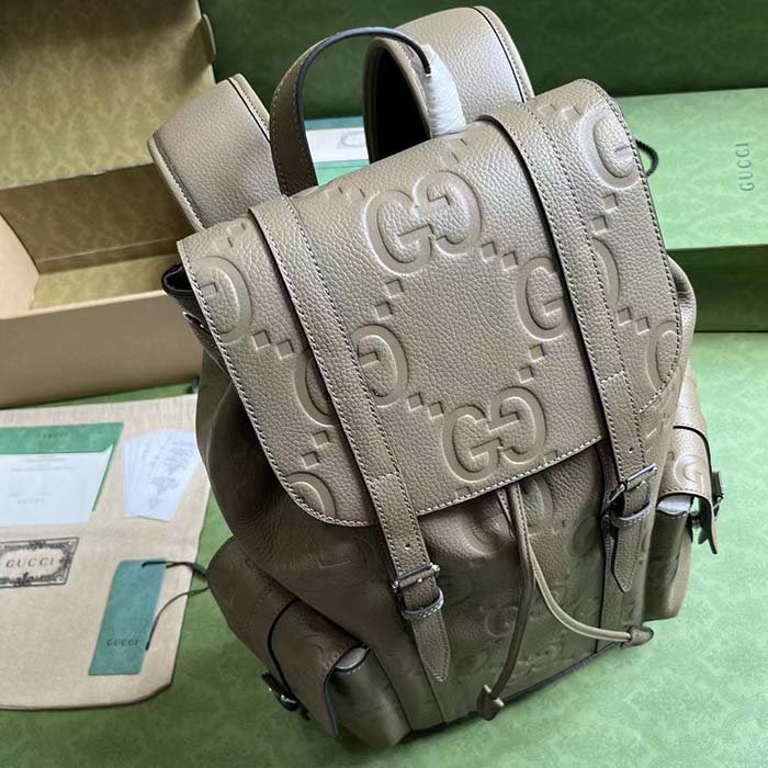G*u*i unisex jumbo gg backpack taupe leather cotton linen