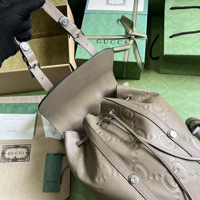 G*u*i unisex jumbo gg backpack taupe leather cotton linen