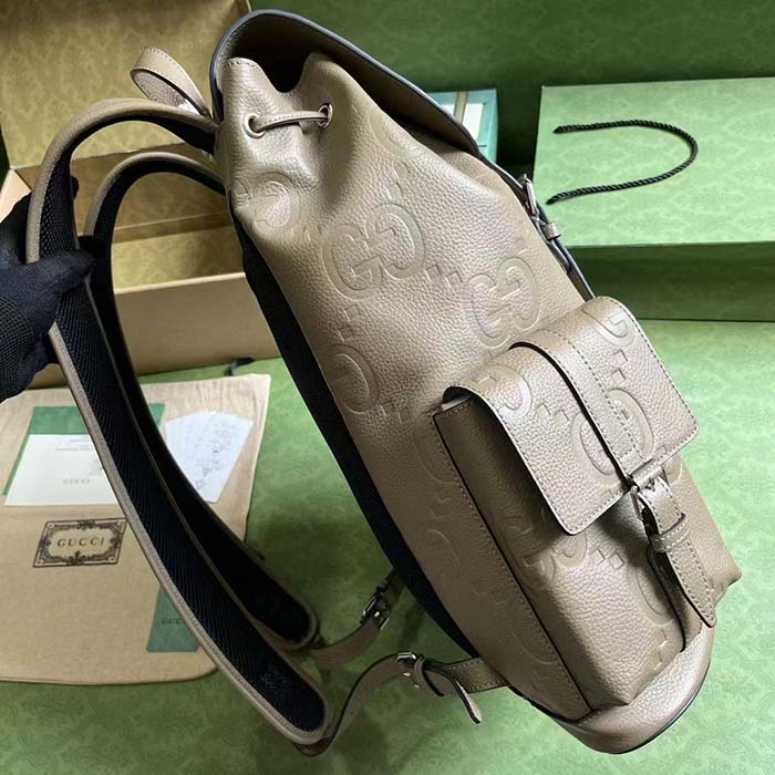 G*u*i unisex jumbo gg backpack taupe leather cotton linen