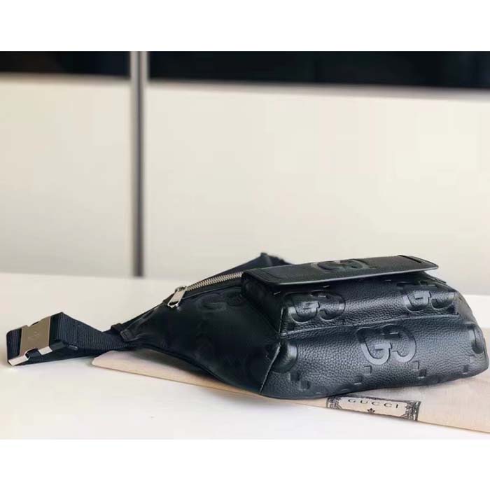 G*u*i unisex jumbo gg belt bag black leather zip closure