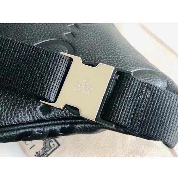 G*u*i unisex jumbo gg belt bag black leather zip closure