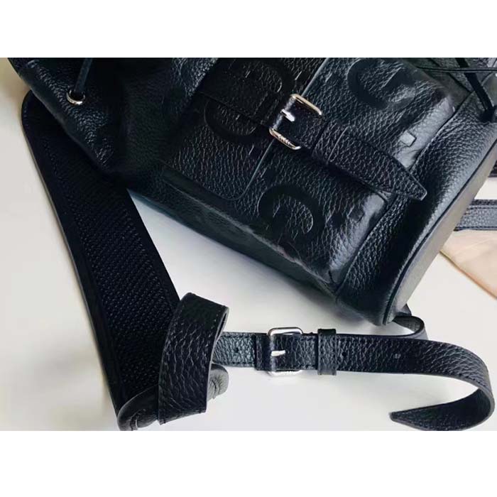 G*u*i unisex jumbo gg small backpack black leather cotton linen lining