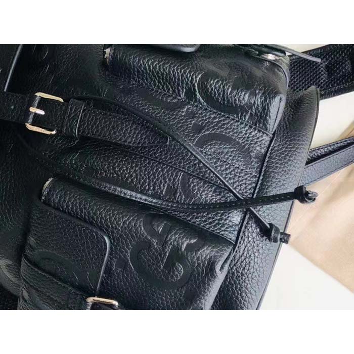 G*u*i unisex jumbo gg small backpack black leather cotton linen lining