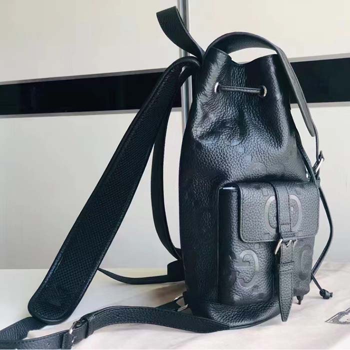 G*u*i unisex jumbo gg small backpack black leather cotton linen lining