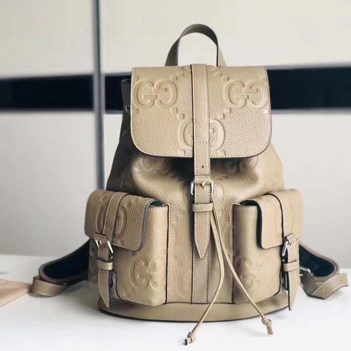 G*u*i unisex jumbo gg small backpack taupe leather cotton linen lining