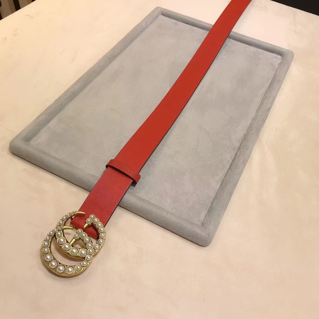 G*u*i unisex leather belt pearl double g red 3.8 cm width