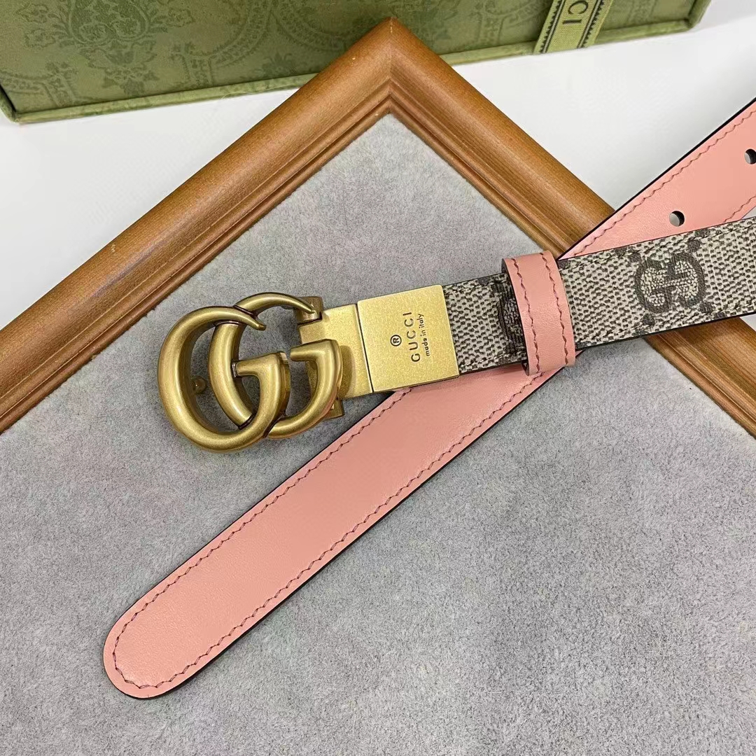 G*u*i unisex marmont reversible thin belt beige ebony gg supreme canvas