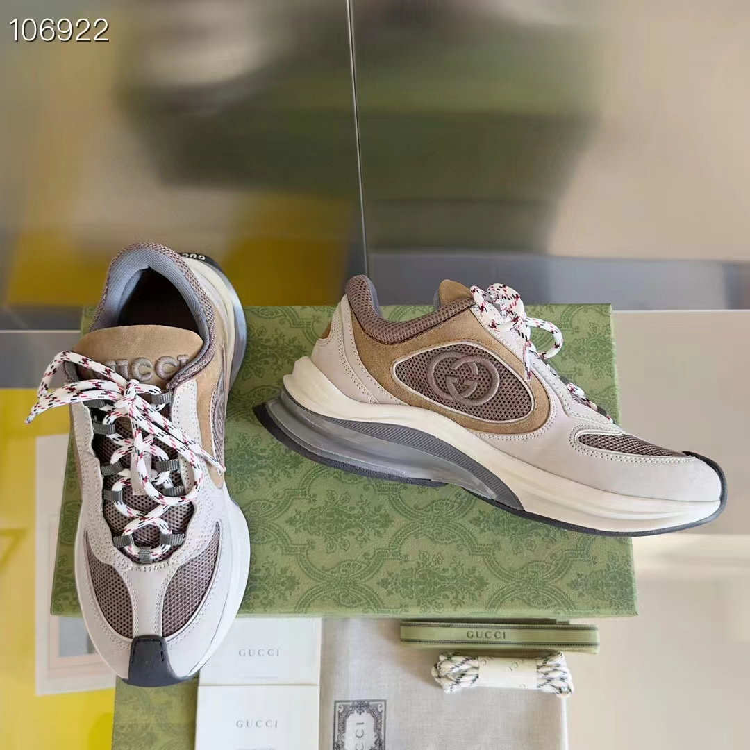 G*u*i unisex run sneaker grey brown suede interlocking g bi-color rubbe low heel