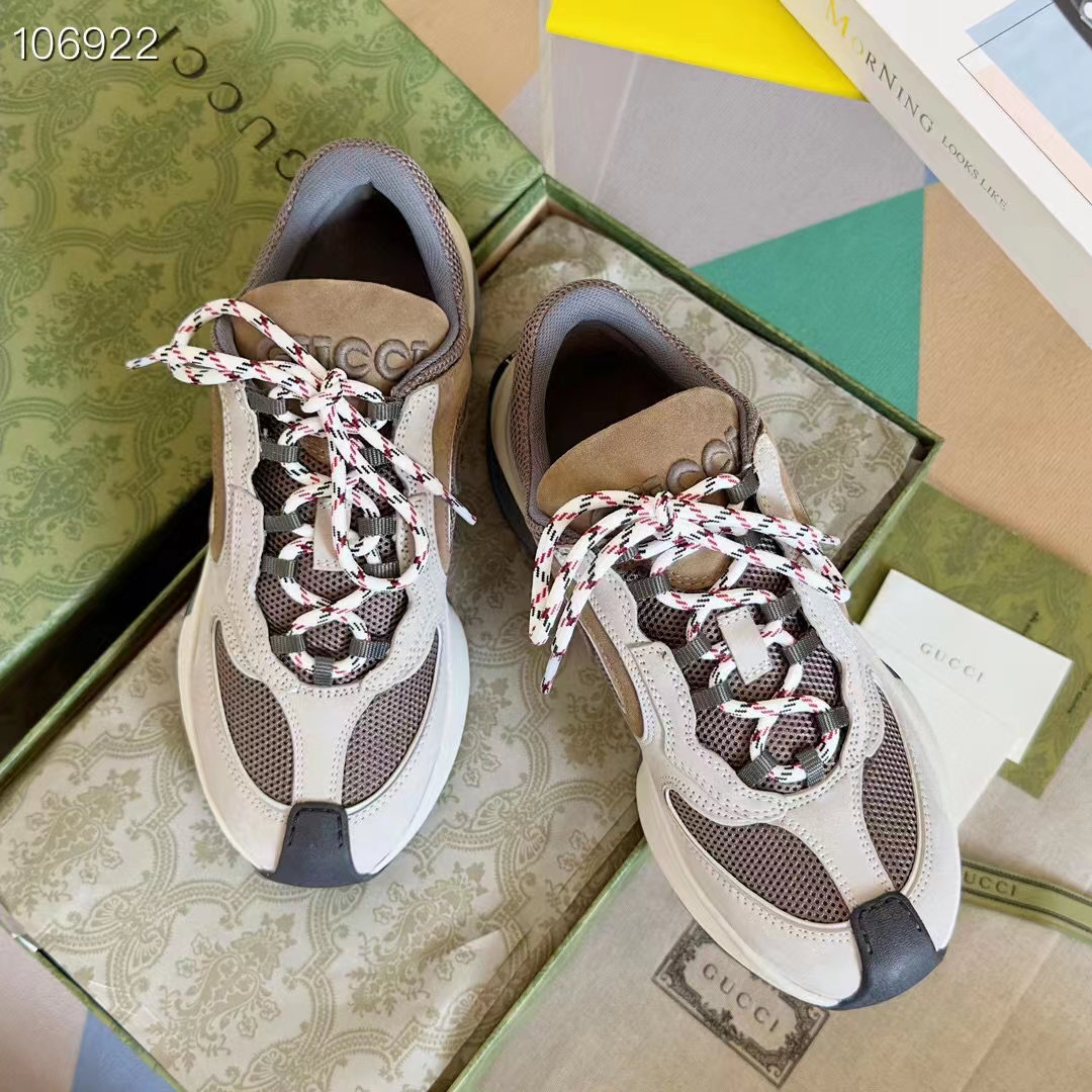 G*u*i unisex run sneaker grey brown suede interlocking g bi-color rubbe low heel