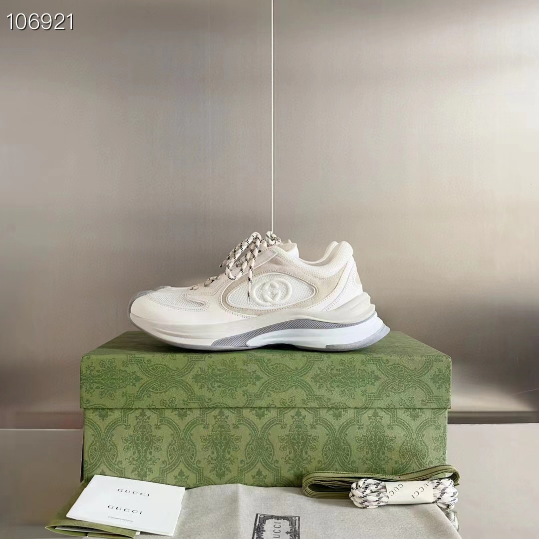 G*u*i unisex run sneaker white suede interlocking g bi-color rubbe low heel
