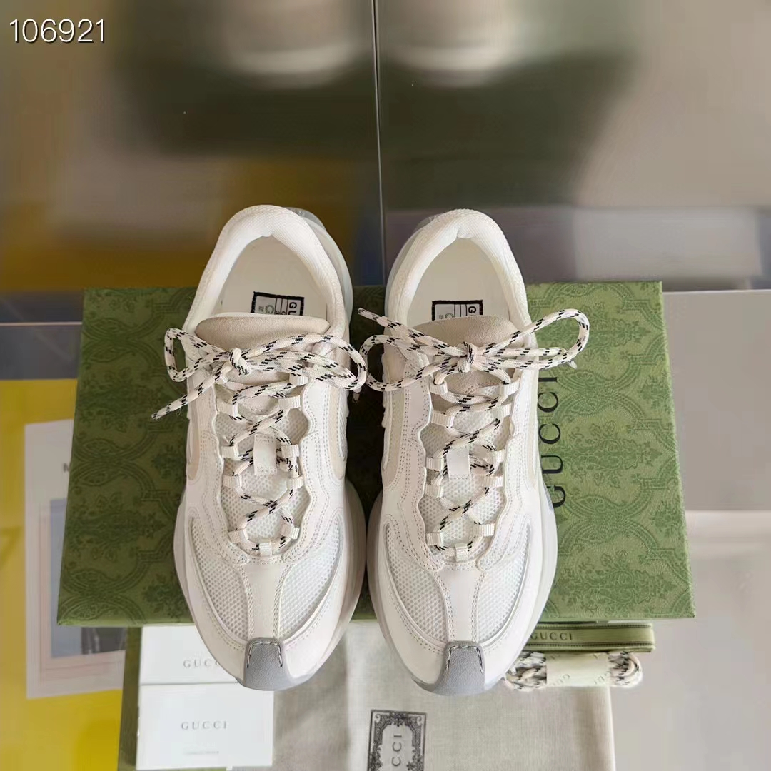 G*u*i unisex run sneaker white suede interlocking g bi-color rubbe low heel
