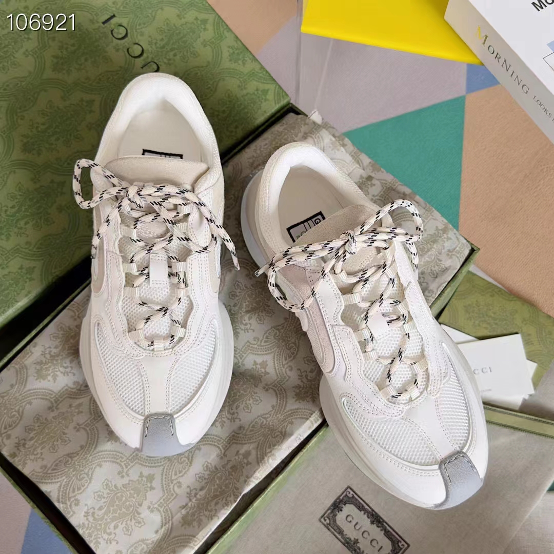 G*u*i unisex run sneaker white suede interlocking g bi-color rubbe low heel