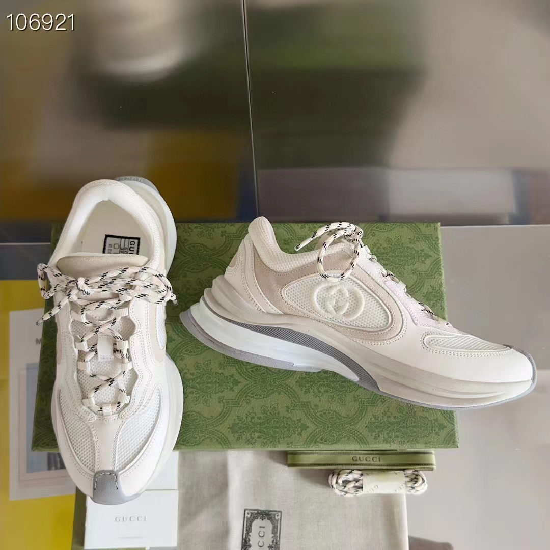 G*u*i unisex run sneaker white suede interlocking g bi-color rubbe low heel
