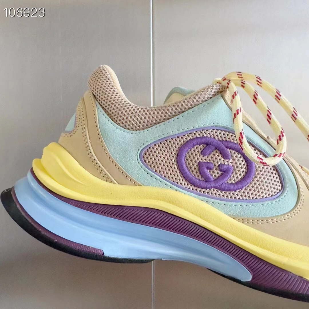 G*u*i unisex run sneaker yellow suede interlocking g bi-color rubbe low heel
