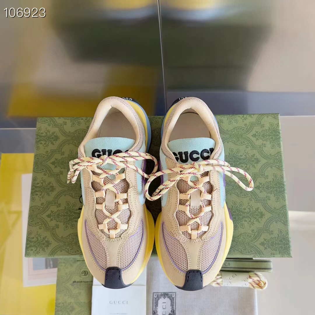 G*u*i unisex run sneaker yellow suede interlocking g bi-color rubbe low heel