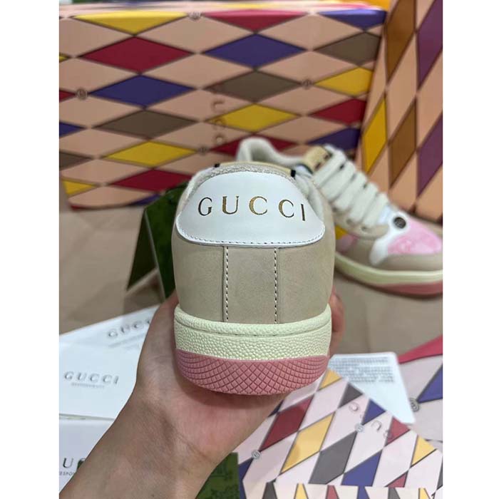 G*u*i unisex screener gg sneaker light pink canvas beige suede bi-color rubber flat