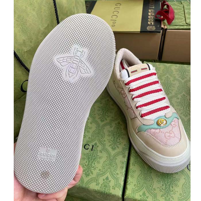 G*u*i unisex screener sneaker pink gg canvas bi-color chunky laces